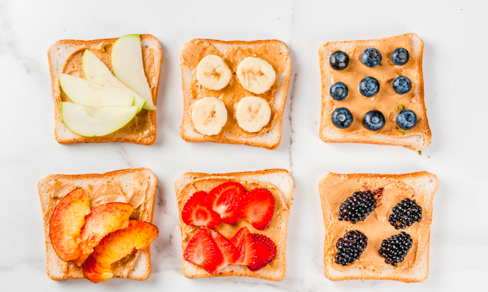 Nut butter and fruit on toast