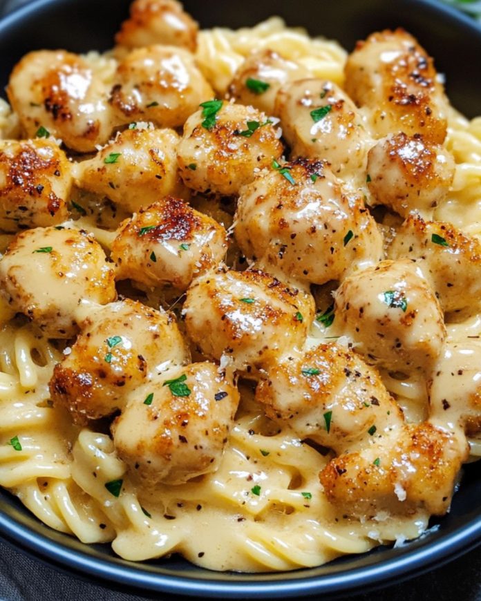 Garlic Butter Chicken Bites with Creamy Parmesan Pasta